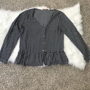 Zara black and white striped button up peplum top